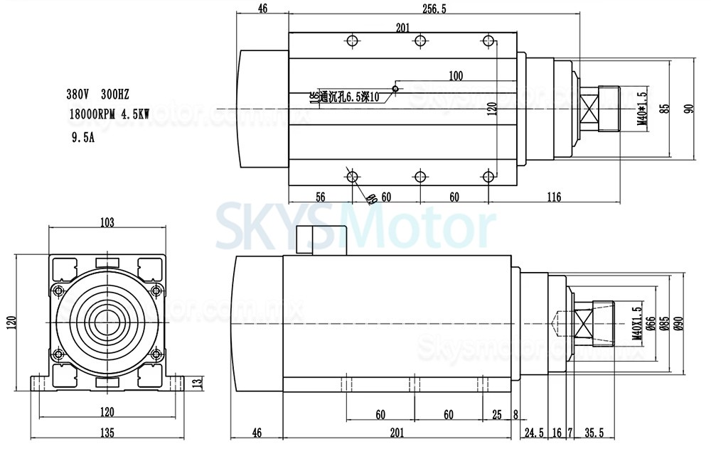 Motor de husillo CNC refrigerado por aire GDZ120x103-4.5, 220V/380V, 4,5kW, 18000rpm/24000rpm, pinza ER32, 400Hz
